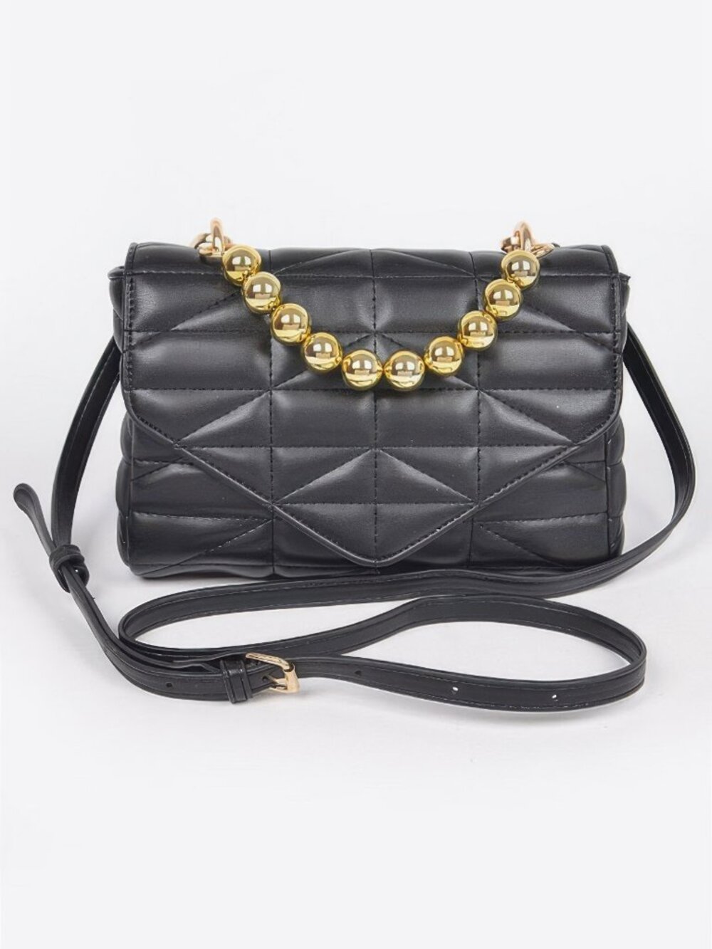 Quilted Faux Leather Flap Ball Chain Bag